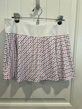Kyodan White Skater Skirt with Pink and Navy Geo Print